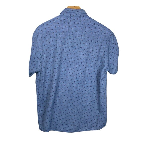 MBX Womens L Blue Summer Shirt Casual Short Sleeve Button Up Pattern Camp Party - Picture 6 of 10